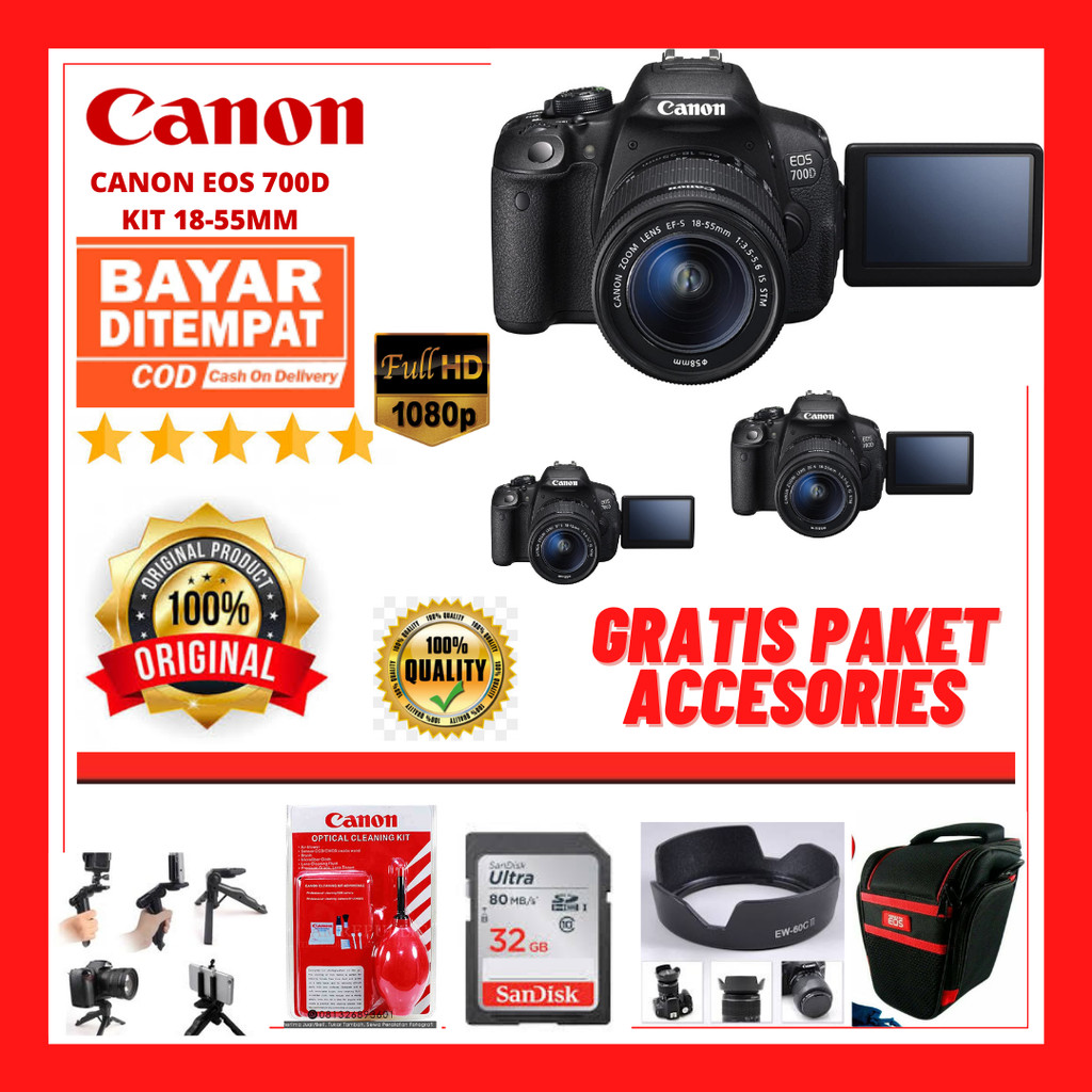 KAMERA CANON EOS 700D + LENSA KIT 18-55MM IS -FREE ACCESORIES KAMERA
