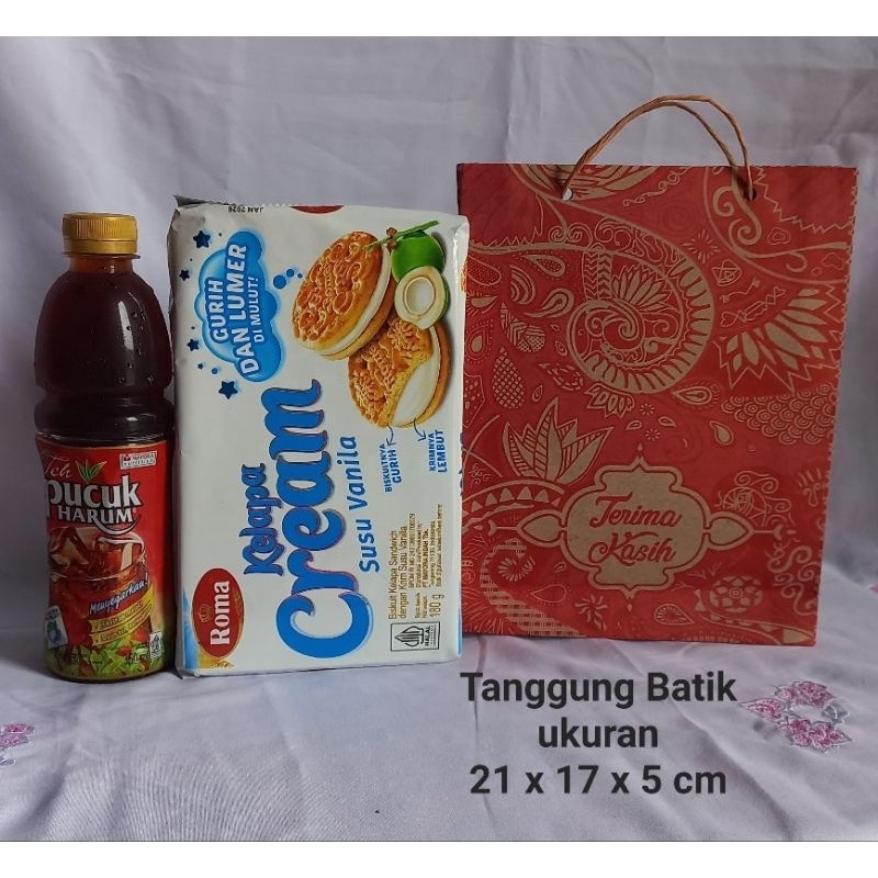 (ISI 50PCS)PAPER BAG UKURAN TANGGUNG MOTIF BATIK WARNA MERAH