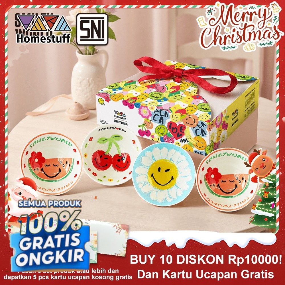 [BUY 10 GET 5%] HOMESTUFF x SmileyWorld / Hampers Mangkok Set SmileyWorld / Motif SmileyWorld lucu /