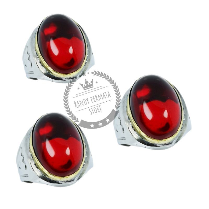Batu Cincin Akik Merah Siam Polos Ring Stainless Tanam High Quality