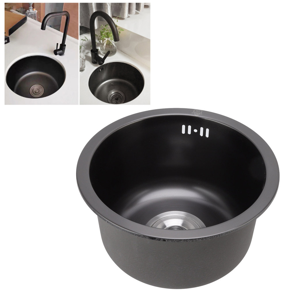 Kitchen Round Sink Mini Round Kitchen Sink Stainless Steel Bar Round Basin with Drainpipe Fitting 30
