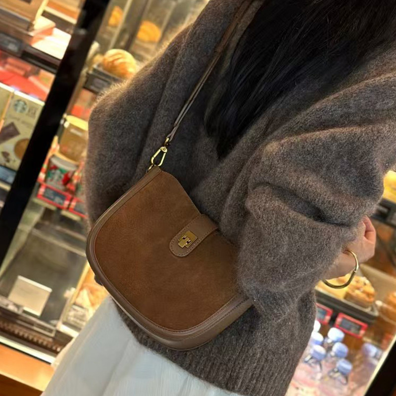 2025 vintage Suede Leather saddle half moon bags woman handbag design shell purse lady shoulder cros