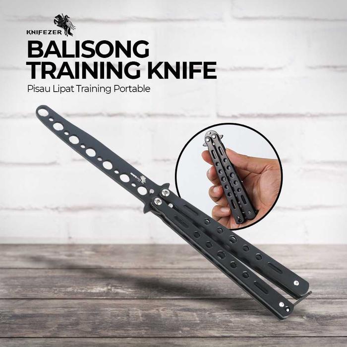 BALISONG TRAINER KNIFE Pisau Lipat tumpul untuk latihan - Hitam