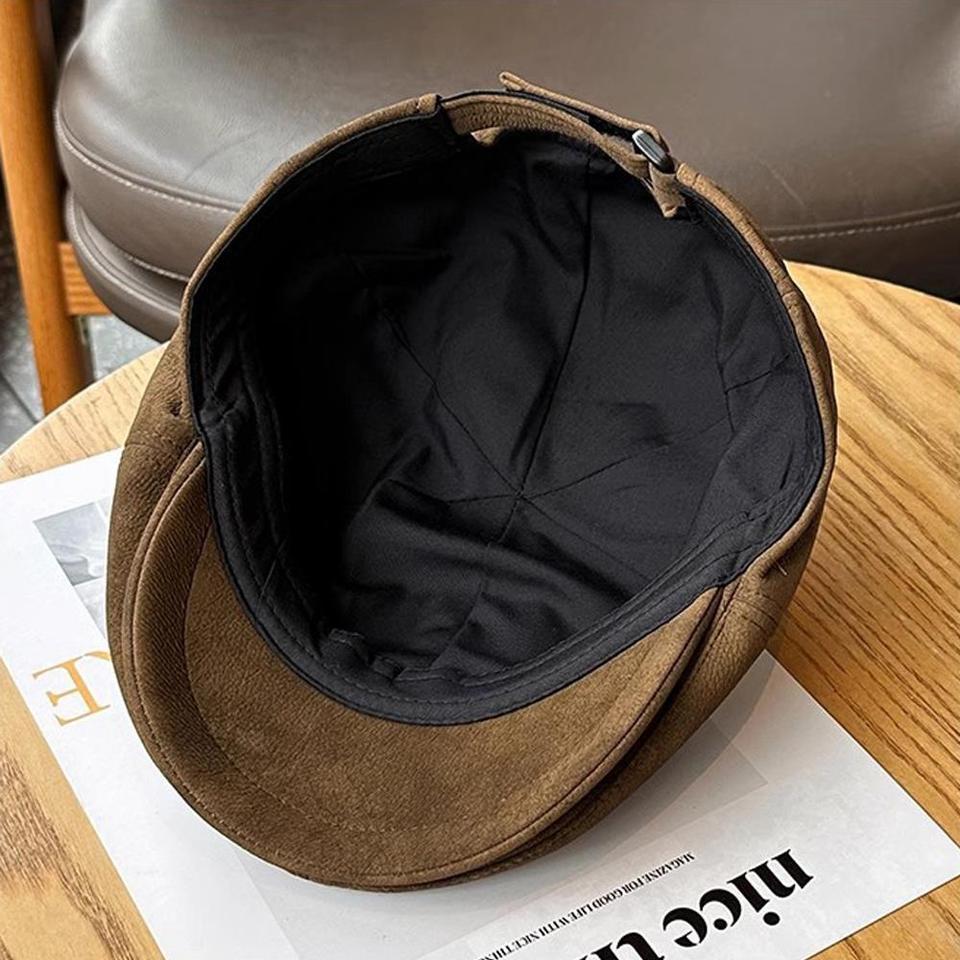 Retro Suede Beret Men Women Autumn Winter Faux Leather Newsboy Cap British Style Newsboy Cap Fashion
