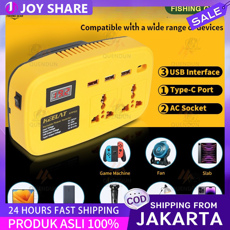 [KEELAT KPPI02] Super Power DIY Inverter Charger Portabel 6in1 21V to 220V 150W-3 USB Baterai Makita