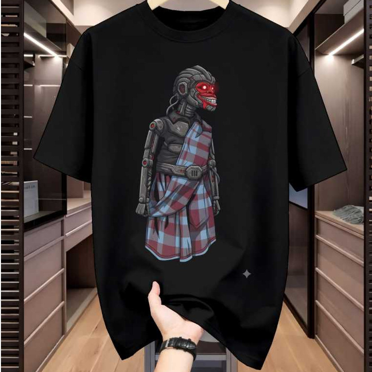 Kaos Distro Lengan Pendek Unisex Streetwear Cyber Robot Sarung T-Shirt DTF Cotton Combed 30S