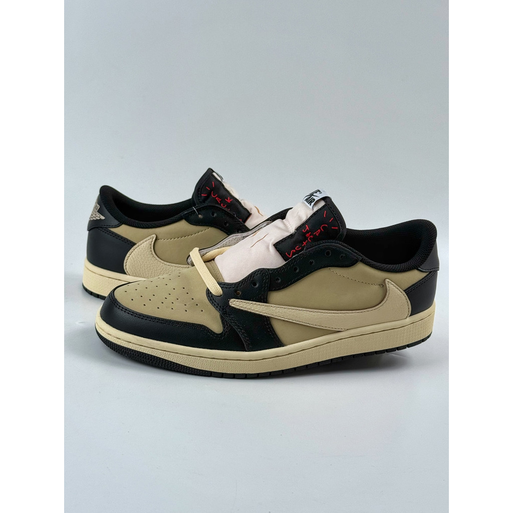 AJ1 Low Travis Scott Hitam Coklat Swoosh Terbalik Original COD Stok Baru