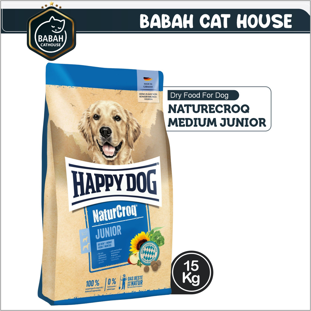 15kg HAPPY DOG NATURECROQ MEDIUM JUNIOR dog food hd puppy makanan anak ajing ras sedang besar anakan