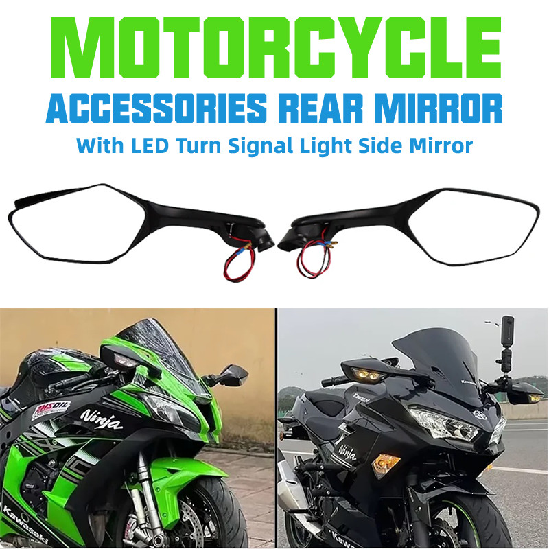 Kaca spion motor CBR, LED dengan lampu sein 12V, cocok untuk kaca spion motor ZX10R ZX-10R YZF R1 R3