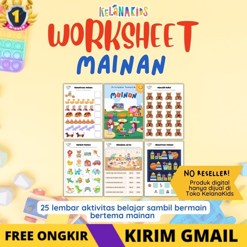 KS Worksheet Tematik Mainan Lembar Belajar Tema Mainan Anak Usia 2, 3, 4, 5 Tahun Toys Worksheet 25 