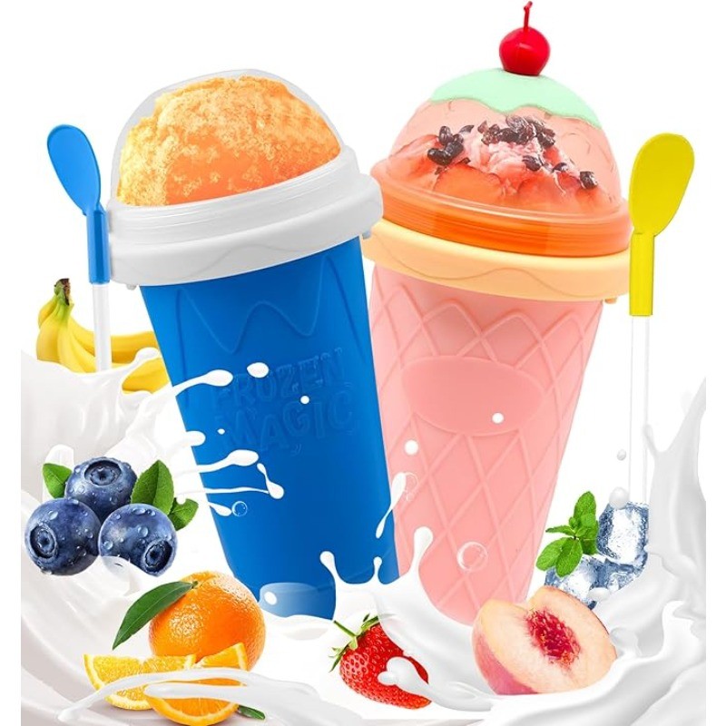 Y Magic Slushy Maker Squeeze Cup, Portable Smoothie Squeeze Cup for Juices, Milk and Ice Cream Make,
