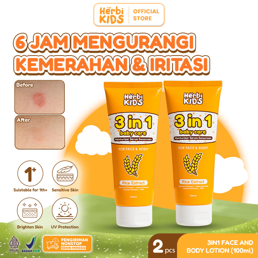 Herbikids Buy 1 Get 1 Free 3in1 Face And Body Lotion Atasi Kulit Kering, Iritasi dan Mencerahkan - K