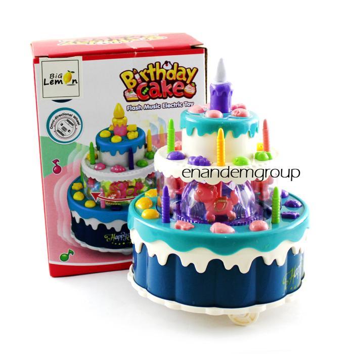 Mainan Anak Kue Ulang Tahun Benyanyi Bergerak Lampu LED - Biru by Allshopibamz