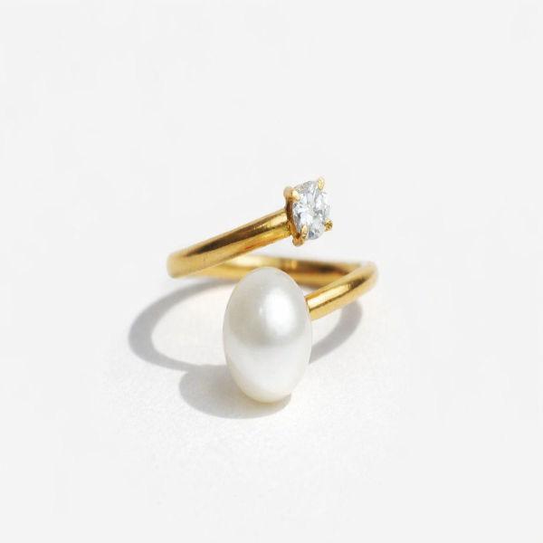 LILARA Cincin Emas Temu Mutiara Laut Asli Lombok