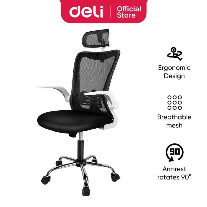 Deli Kursi Kantor / Kursi Kerja Jaring dengan Senderan Kepala E492X - Putih