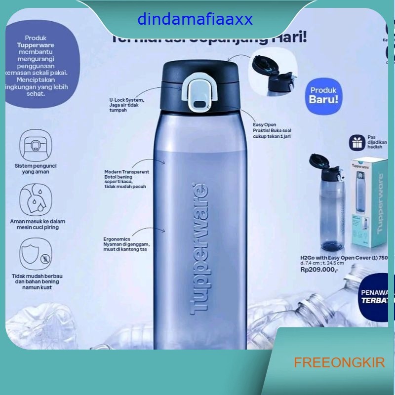 Tupperware h2go 750ml botol minum kristal crystal