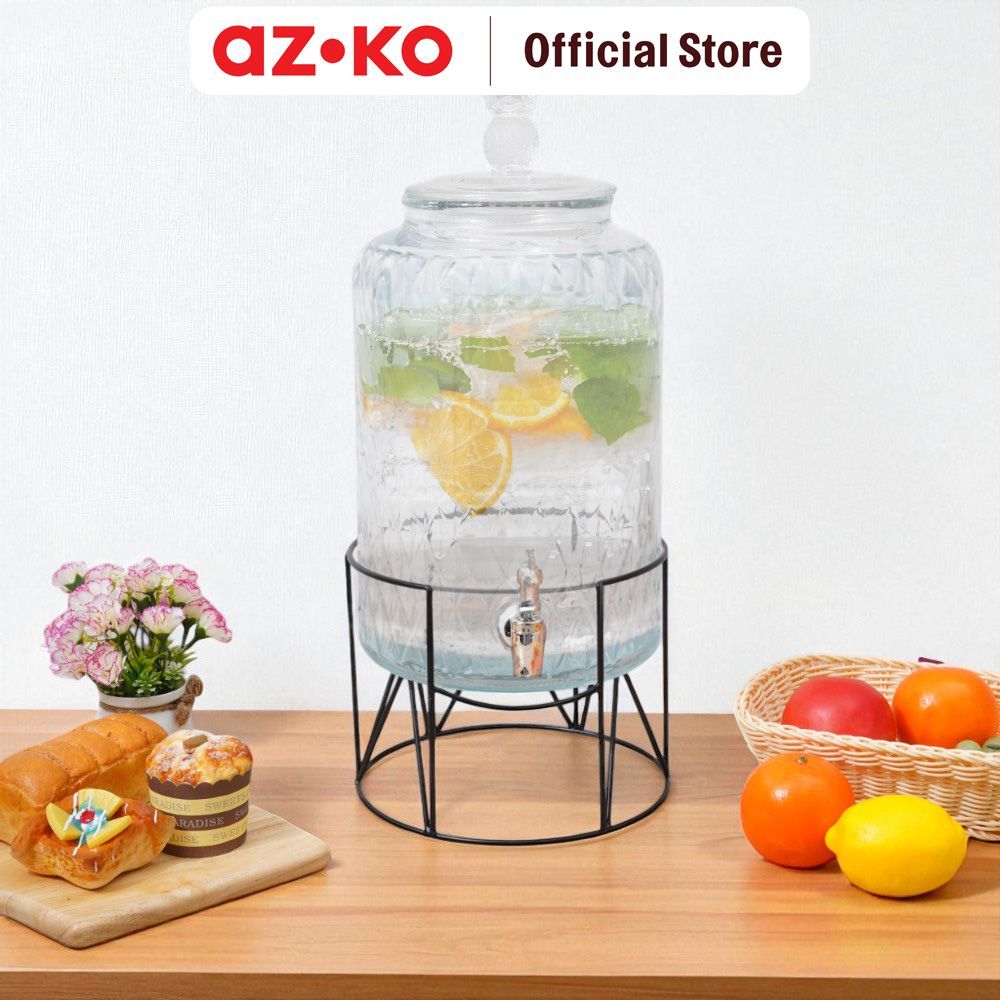 AZKO Culinart 11 ltr Pinnacle Dispenser Minuman Kaca Transparan Dengan Rak Juice Dispenser Water Jug