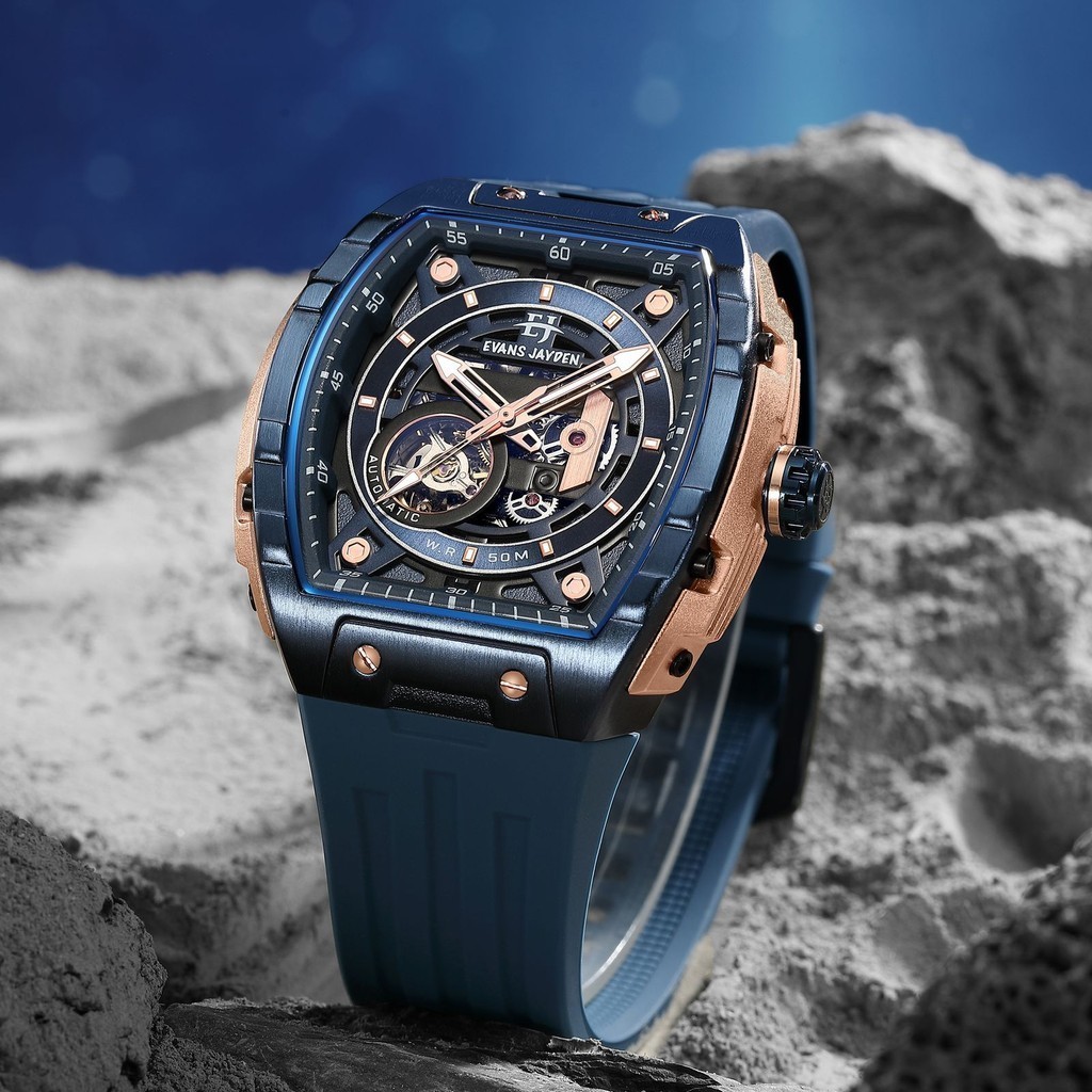 Evans Jayden Jam Tangan Pria 9611 Rubber Automatic Kaca Sapphire Water Resistant 5ATM