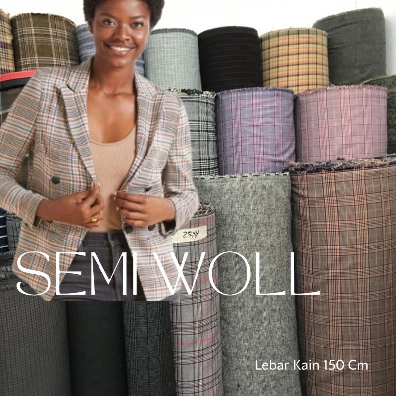 0 Kain Blazer Kotak Semi Wool Bahan Kotak Semi Wool
