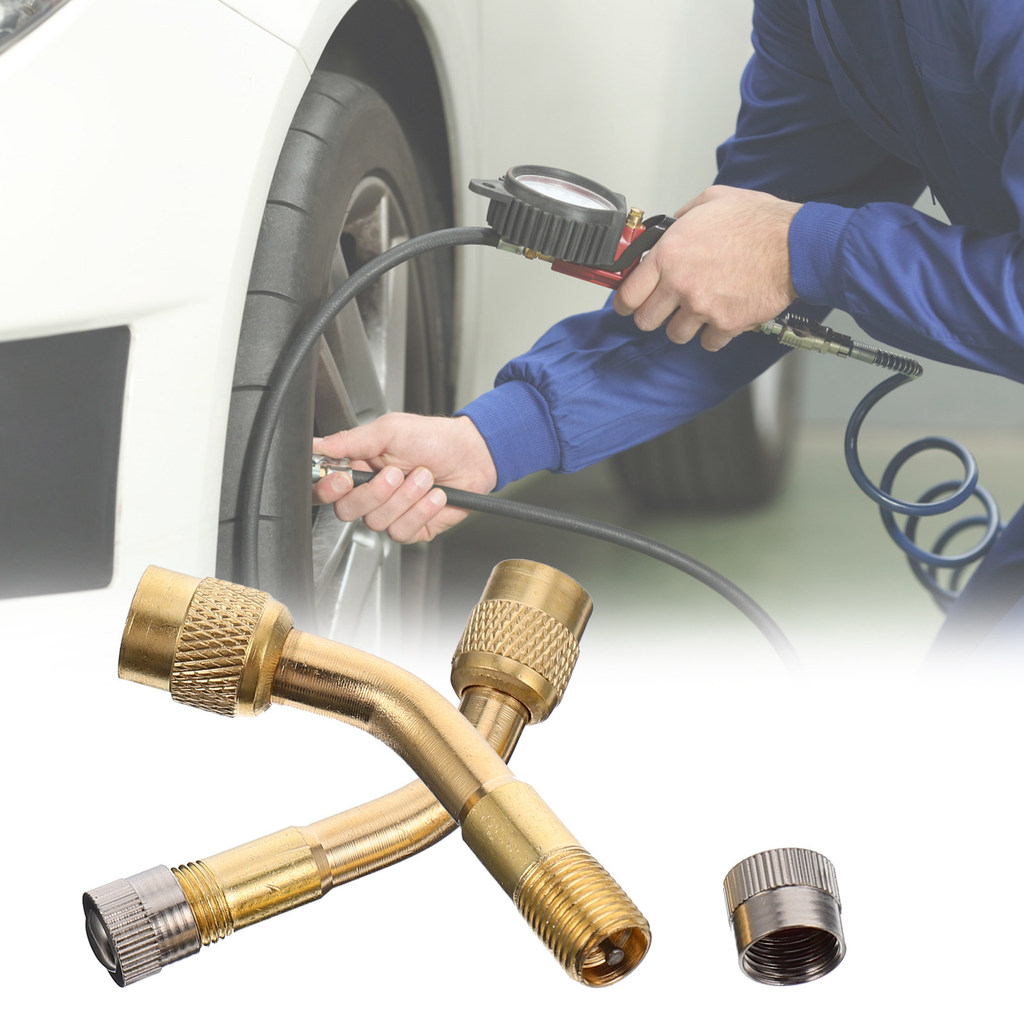 2Pcs 135 Degree Tyre Extension Adaptor Brass Stem Extension Rod Car Motorcycle Truck Stem Extender V