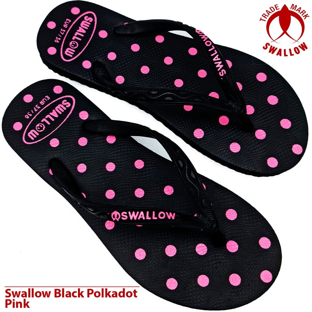 POPULER Sandal Jepit Karet Wanita Swallow Black Polkadot - Flip Flop Sandal perempuan Terbaru - Sand