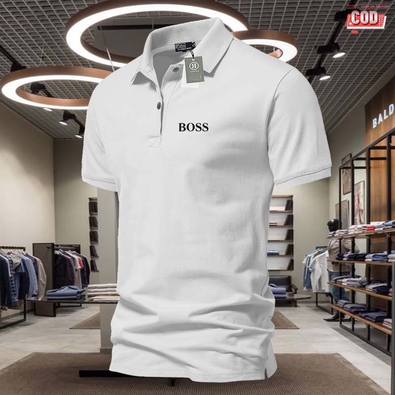 Buy COD .. Polo Shirt Pria / Kaos Polo Kerah OP030 Text Kiri Hitam / Baju Polo Berkerah Motif Pria P