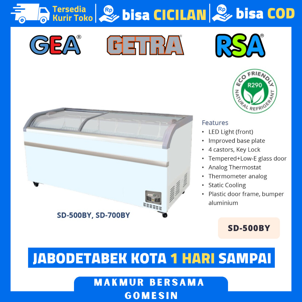 Chest Freezer Sliding Gea Sd-500By Freezer Sliding Kaca Cembung Garansi Resmi