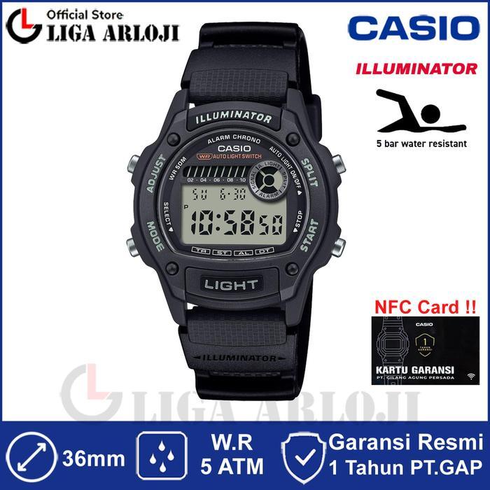 CASIO W-220H-1AVDF Jam Tangan Pria Anak Dital Karet ginal Hitam W-220H-1A W220H 36mm W.R 5 ATM Garan