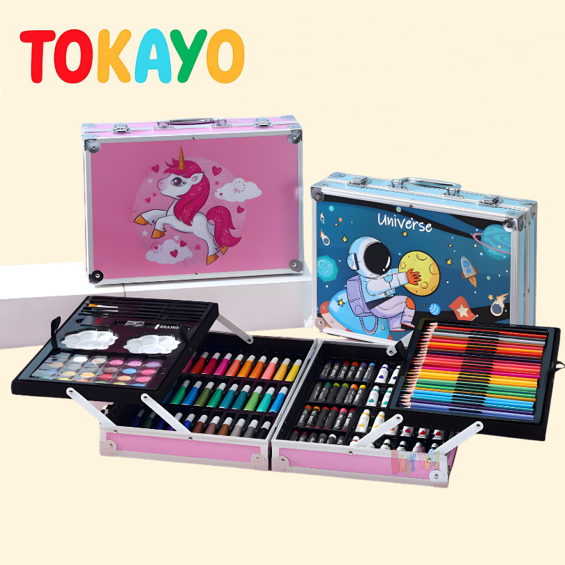 Tokayo Crayon Art Set Koper Gambar Anak Set Mewarnai Lengkap Pensil Warna Krayon Cat Air Drawing Kit