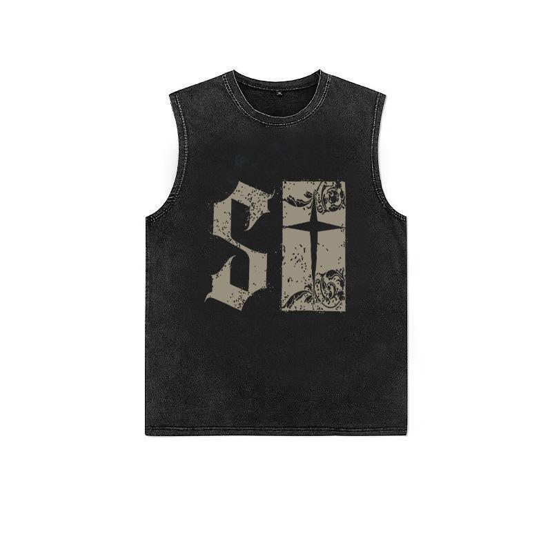 Kaos tanpa lengan motif washed untuk pria dan wanita, gaya baru musim semi/panas 2026, memicu dopami