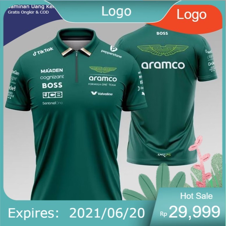 Jersey Polo F1 Aston Martin Formula One Racing Team 2025 Kerah Kancing