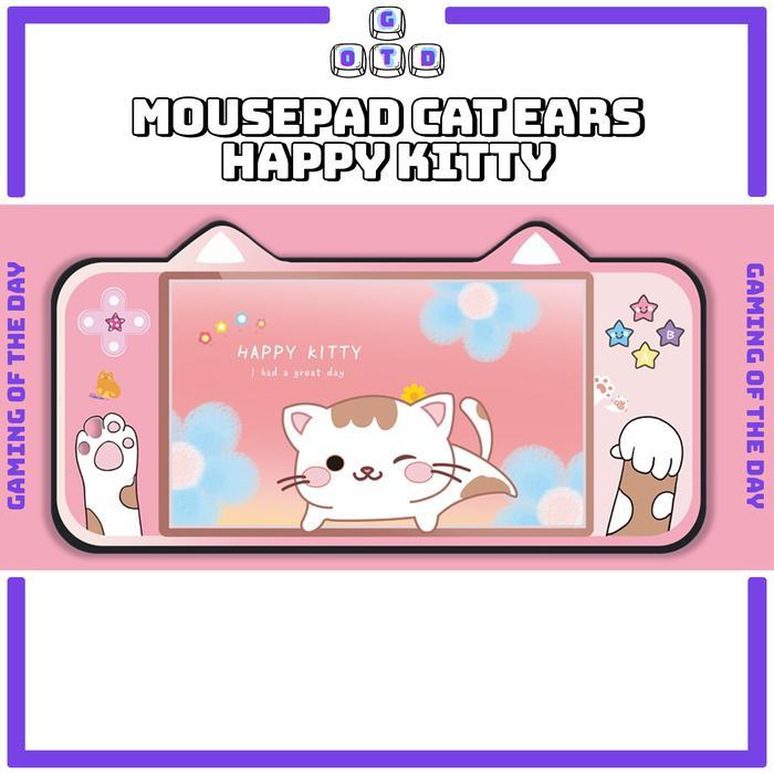 Cat Ears Cute Mousepad Deskmat by GOTD - Happy Kitty