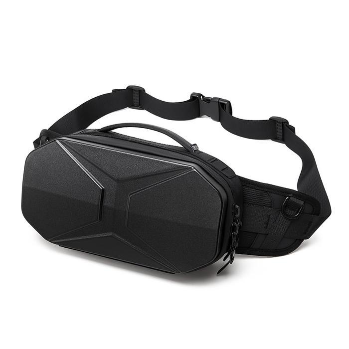 OZUKO Waist Bag #9500 - Tas Slempang Pria Pinggang Waistbag Slingbag - Black