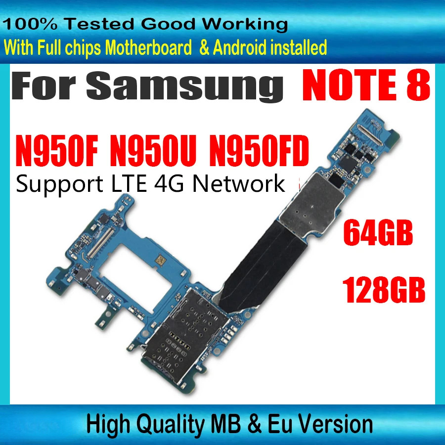100% Motherboard Logic Board For Samsung Galaxy Note 8 N950 N950FD N950F N950U 64GB 128GB Unlocked M