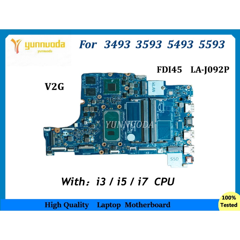 FDI45 LA-J092P  For DELL Inspiron 3493 3593 5493 5593 Laptop Motherboard  With i3 I5 I7  CPU MX230-V