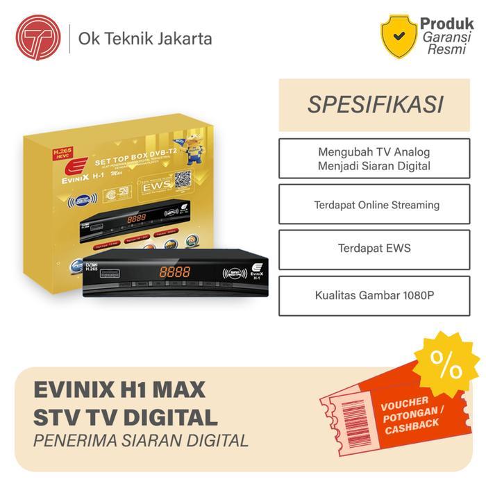 EVINIX - Set Top Box DVB-T2 EviniX H1 NEW 2025 Dengan Adaptor Casing Besi Kabel - EVINIX H1 MAX KUNI