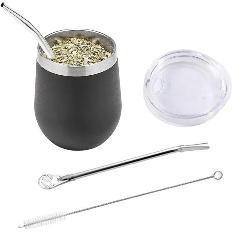 Bombilla Set Includes Yerba Mate Gourd (Cup) With One Bombilla Yerba Mate Gourd Set Double-Wall Stai