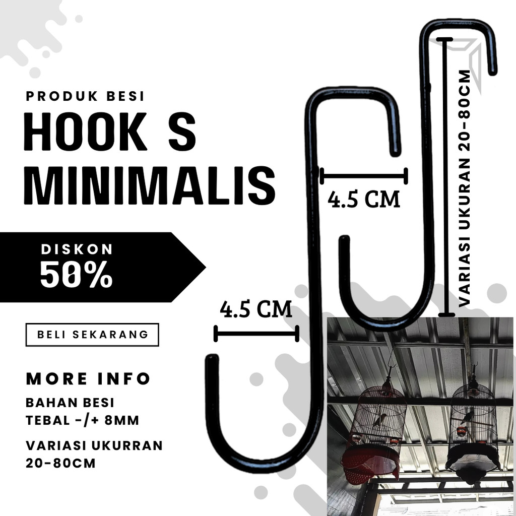 besi S,cantolan besi S/gantungan kandang burung/gantungan pot bunga