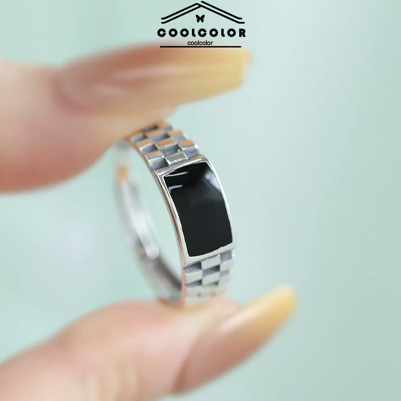 COD Cincin Titanium Pria/Wanita Anti Karat Hitam Catur Retro Vintage Unik Cincin Serbaguna -Cl