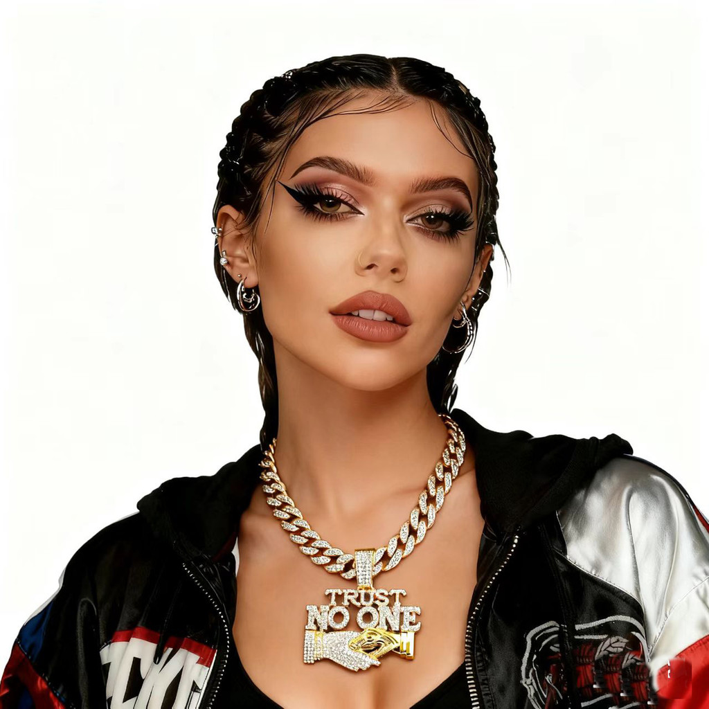 Surat Hip Hop PERCAYA TIDAK ADA SATU Paduan Liontin Kalung Jabat Tangan Pria Kalung Rantai Kuba Unik