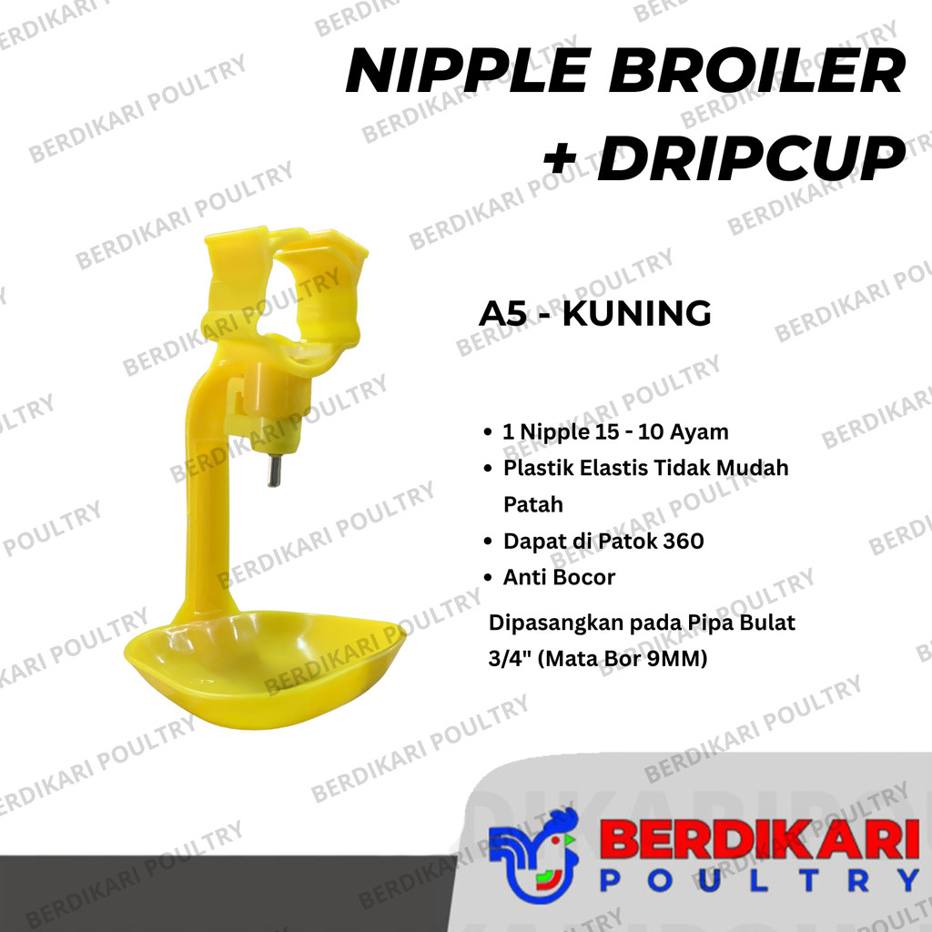 Nipple + Dripcup Ayam/Pipa Bulat/Tempat Minum Ayam/Nipel/ Niple/Nippel/Nipple/Nepel Ayam A5 - Alat T