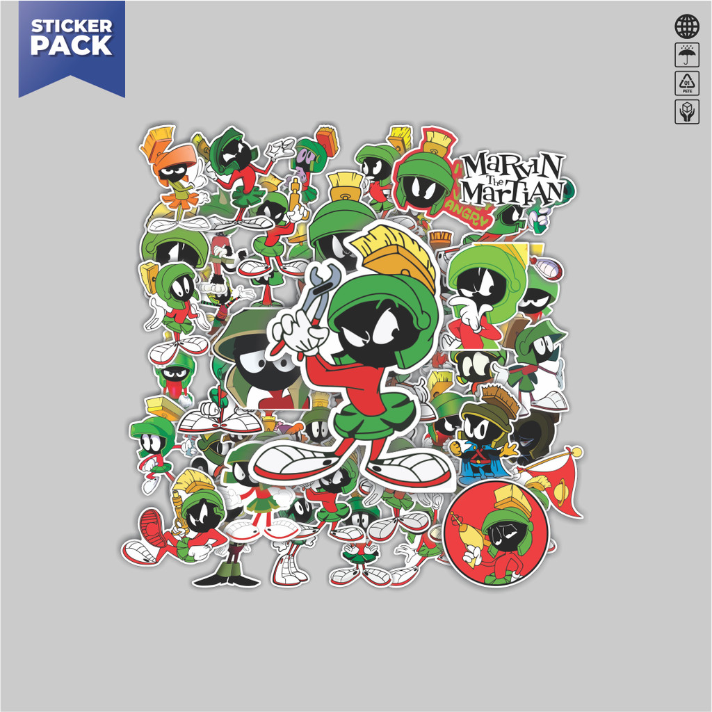 [100PCS]Stiker Pack MARVIN THE MARTIAN Aesthetic Vinyl Anti Air Dekorasi Sticker Laptop Buku Journal
