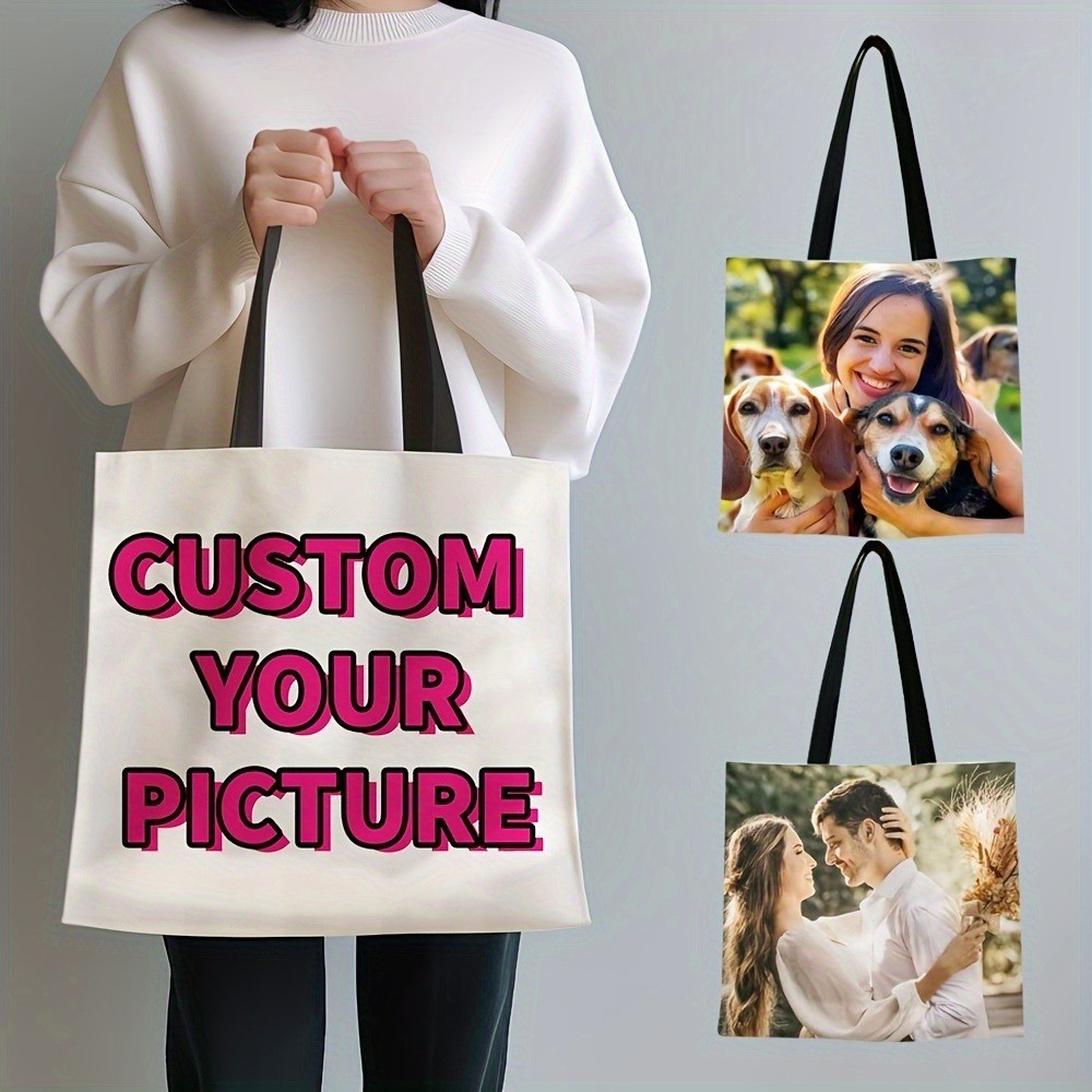 Chic  Gift Custom Shopping Bag Upload Images Customized Tote Bag Pictures Reusable Grocery Bag Shoul