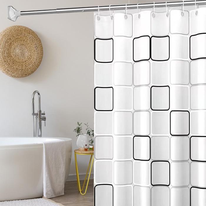 Tirai Kamar Mandi / Tirai Shower / Tirai Pvc / 50 Tirai Biru Bunga Hitam - KOTAK-KOTAK