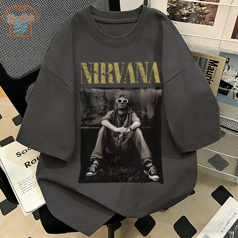 [yuankaos] Baju Kaos Pria Tebal Premium Oversize Lengan Pendek Vintage | Retro Nirvana band poster p