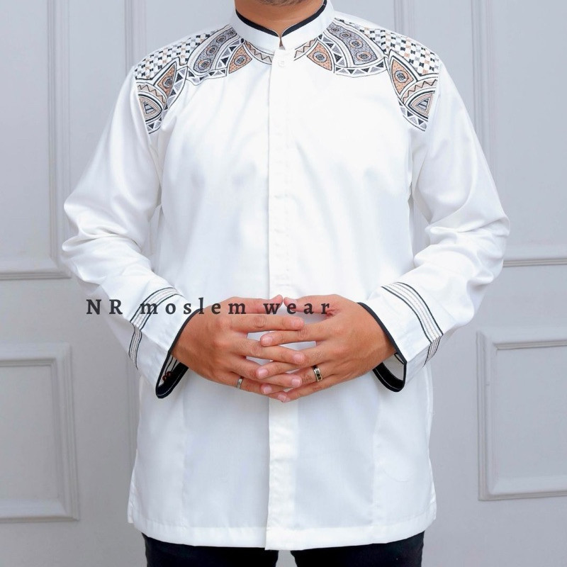 BAJU KOKO PUTIH DEWASA TANGAN PANJANG  / KOKO ARRAHMAN PANJANG / BAJU KOKO KATUN ADEM kode ( ARK )