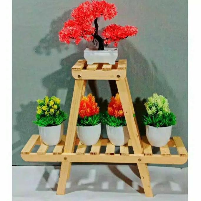 Rak Pot Bunga Kayu Minimalis ginal /rak tempat tanaman bunga kayu hias murah / rak bunga 2 susun