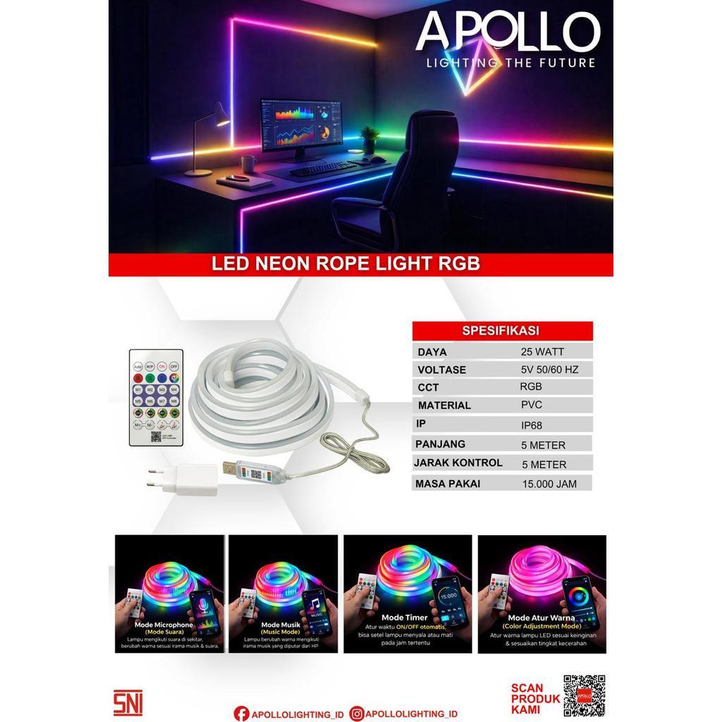 Lampu Led Selang NeonFlex RGB Running 5M DC USB Sensor Suara + Remote Control / Hias Kamar Estetik