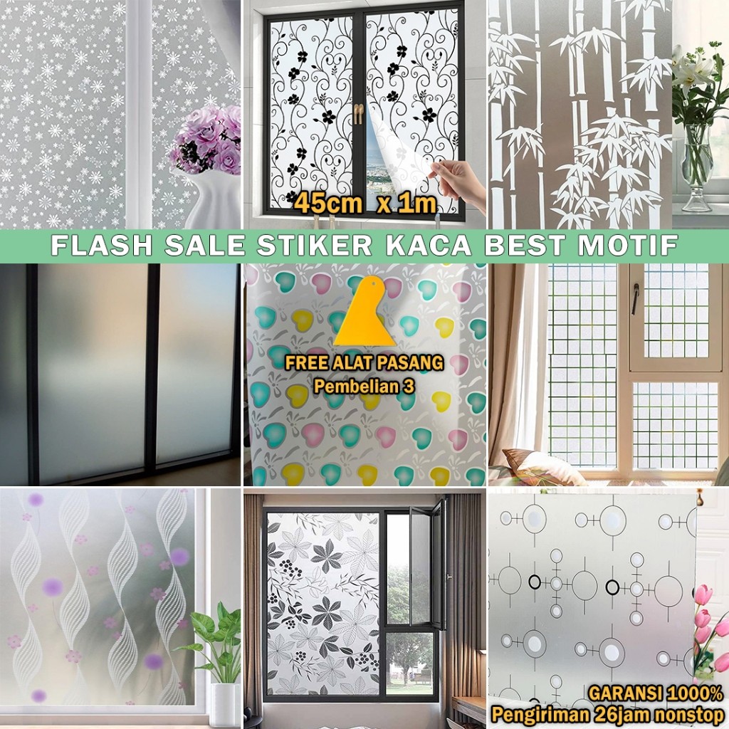 RUSS80 - Stiker Kaca Film Wallpaper Jendela Rumah 45cm x 100cm Sandblast terbaru