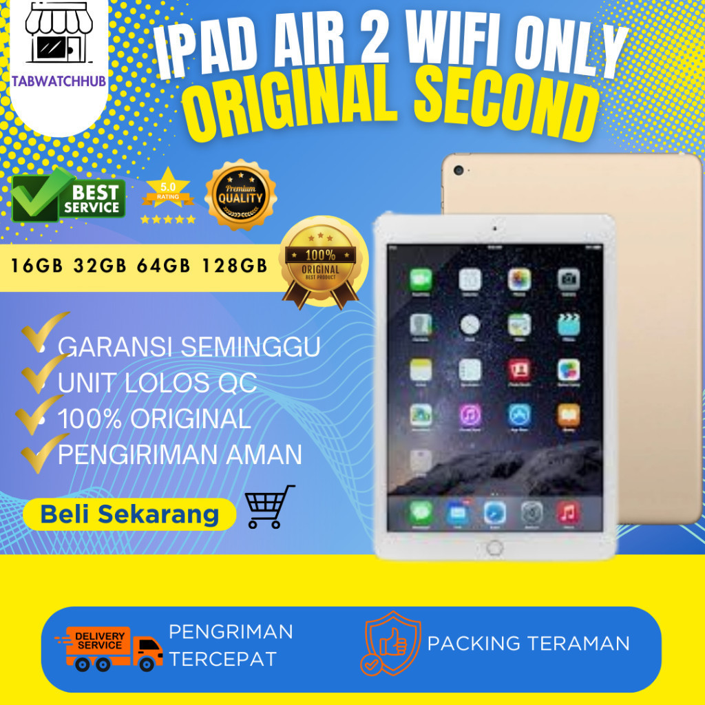 apple Ipad Air 2 64GB 128GB Wifi Only Second  tablet Kualitas bagus cantik